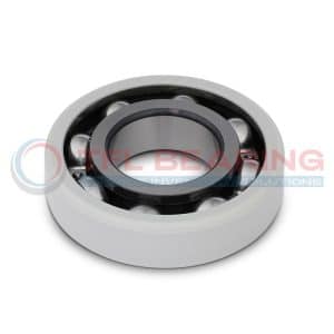 The image shows an outer ring coating insulated ball bearing with pressed steel cage 6215/C3VL0241.