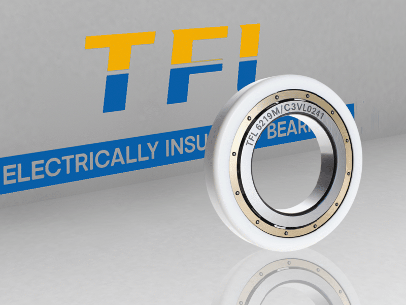 The picture shows an electrical insulated bearing 6219M/C3VL0241. Its outer ring has an insulating coating and the cage is made of brass.