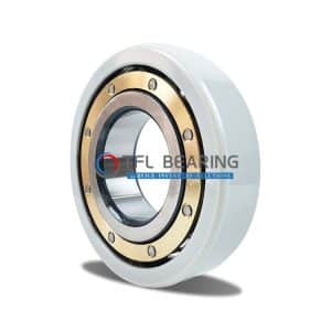 Brass cage electrically insulated bearing for harsh industrial environments.