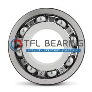 Inner ring coated bearing with stamped steel cage preventing electrical erosion.