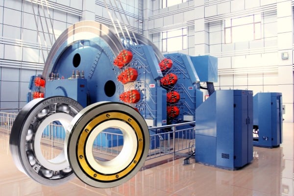 Massive electric drive motor for a mine hoist system requiring heavy-duty insulated 6238M bearings.