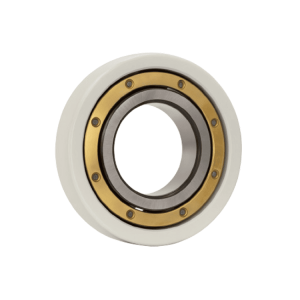 the image shows a 6200 series insualted deep groove ball bearing wirh brass cage.