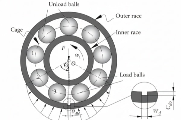 Shows the distribution of the force load on the bearing