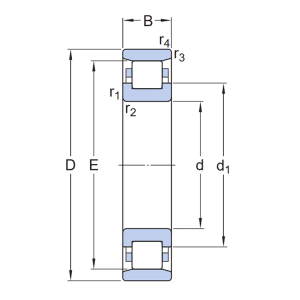 The drawing of n series cylindrical roller bearing size.