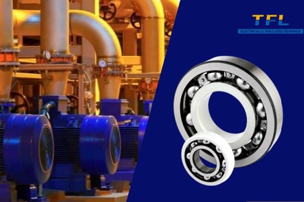 Large blue Siemens industrial electric motor connected to a pump requiring VL2071 insulated bearings.