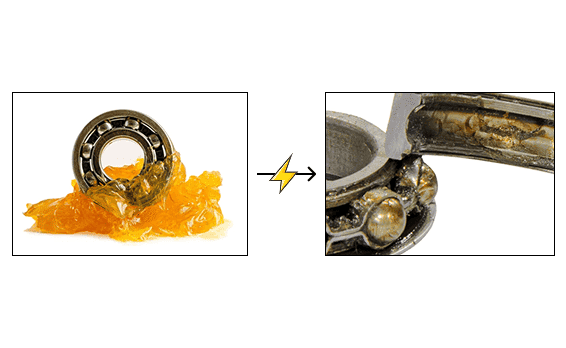 bearing grease blackening carbonized electrical erosion symptom