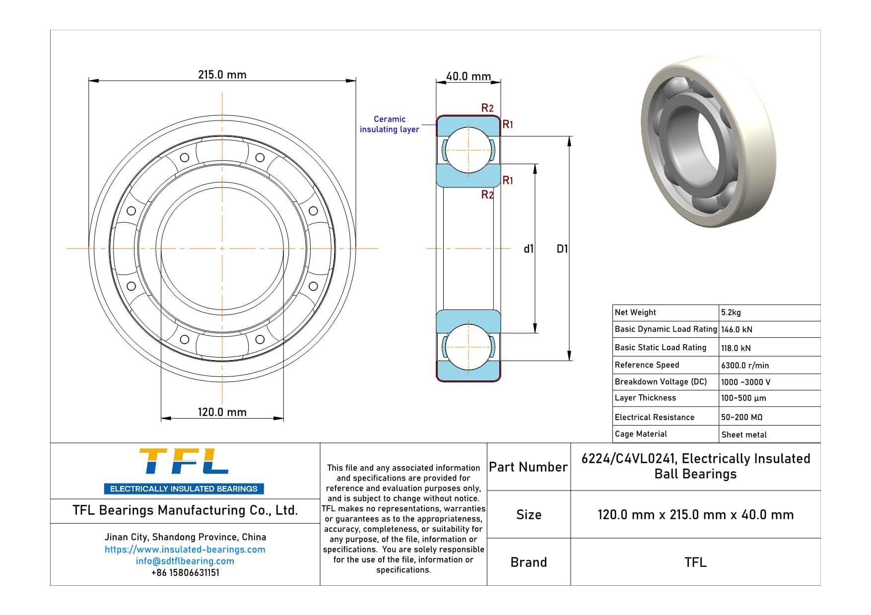 6224/C4VL0241 Electrically Insulated Ball Bearings Drawing.dwg