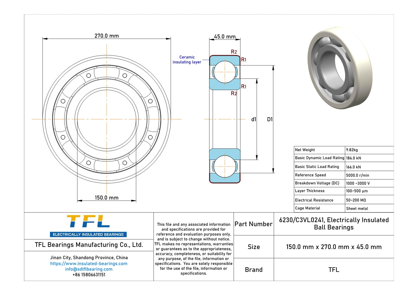 6230/C3VL0241 Electrically Insulated Ball Bearings Drawing.dwg