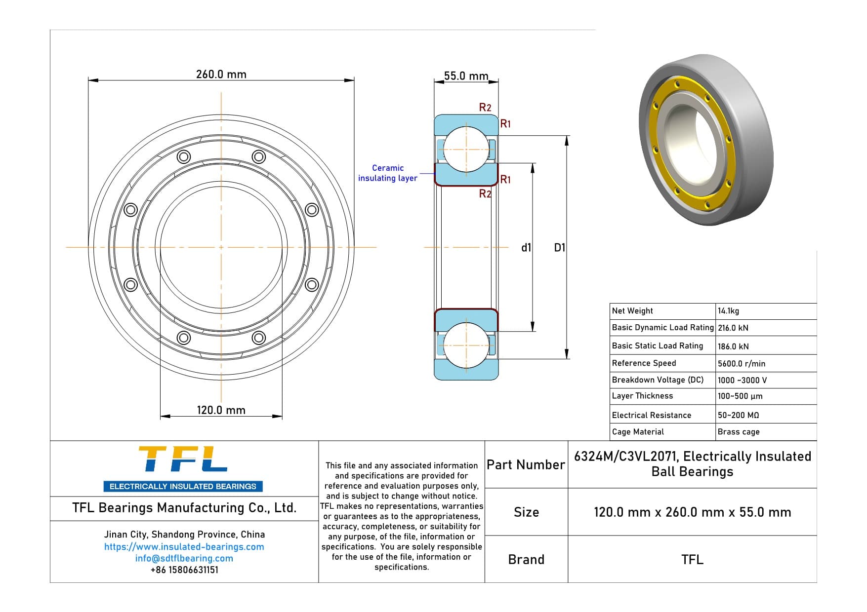 6324M/C3VL2071 Electrically Insulated Ball Bearings Drawing.dwg