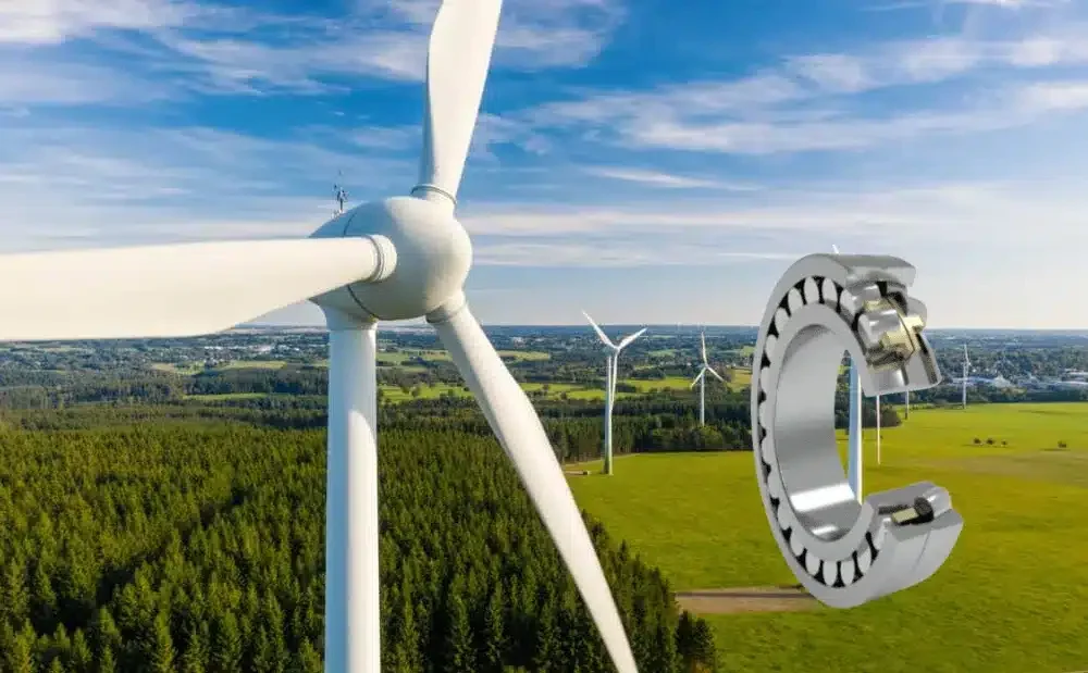 image shows the wind turbines and wind turbine main shaft bearing